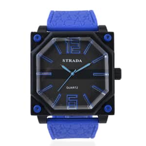 Strada Japanese Movement Octagonal Dial Sports Watch with Blue Silicone Strap