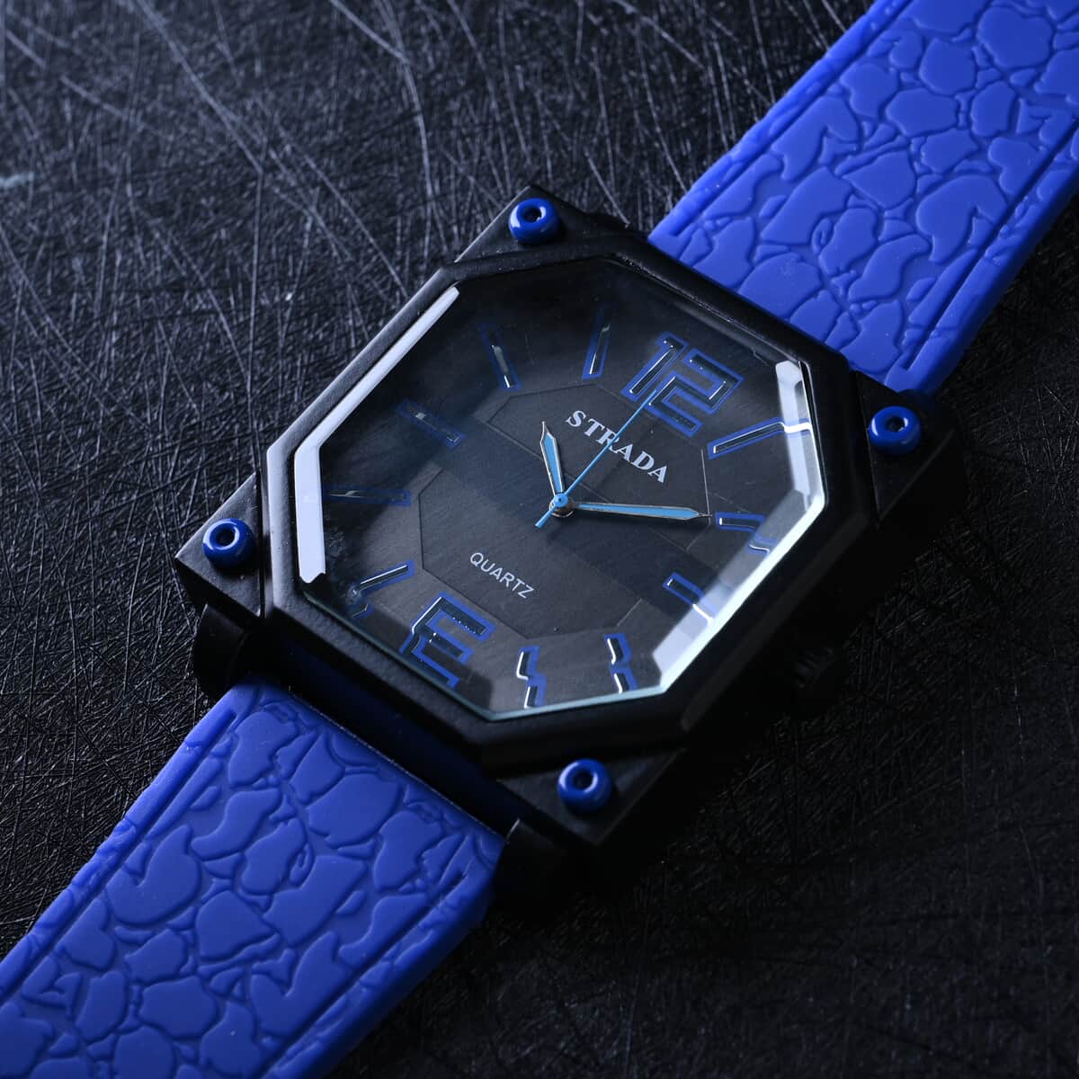 Strada Japanese Movement Octagonal Dial Sports Watch with Blue Silicone Strap image number 1