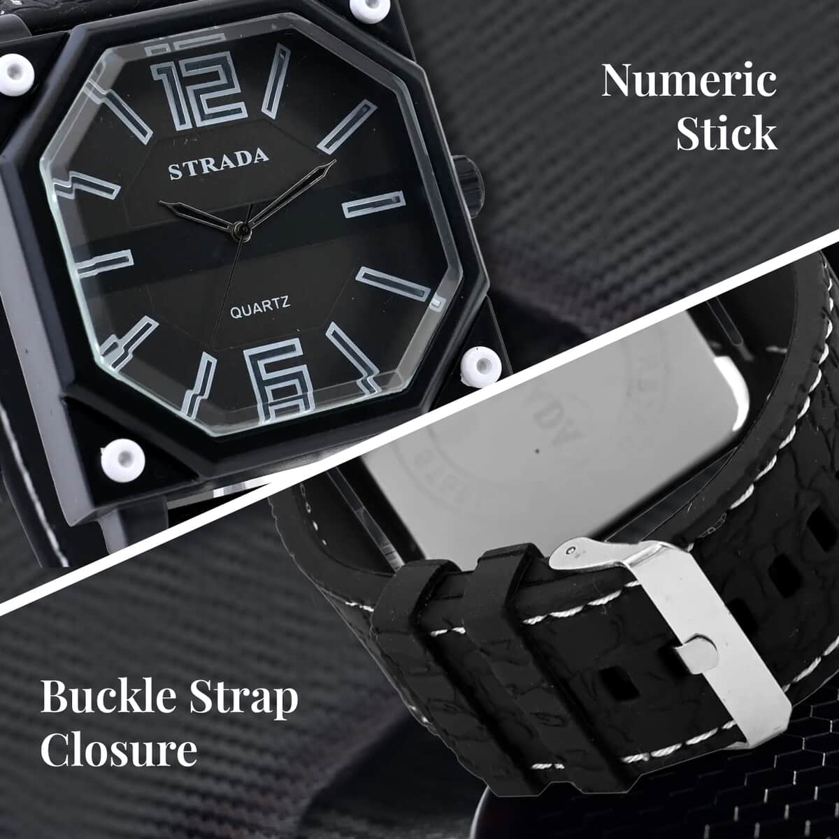 Strada Japanese Movement Octagonal Dial Sports Watch with Black Silicone Strap image number 3