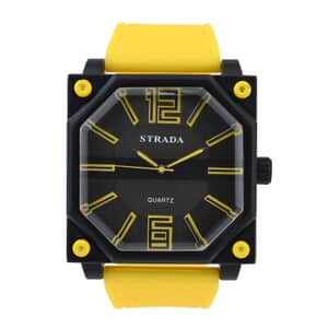 Strada Japanese Movement Octagonal Dial Sports Watch with Yellow Silicone Strap
