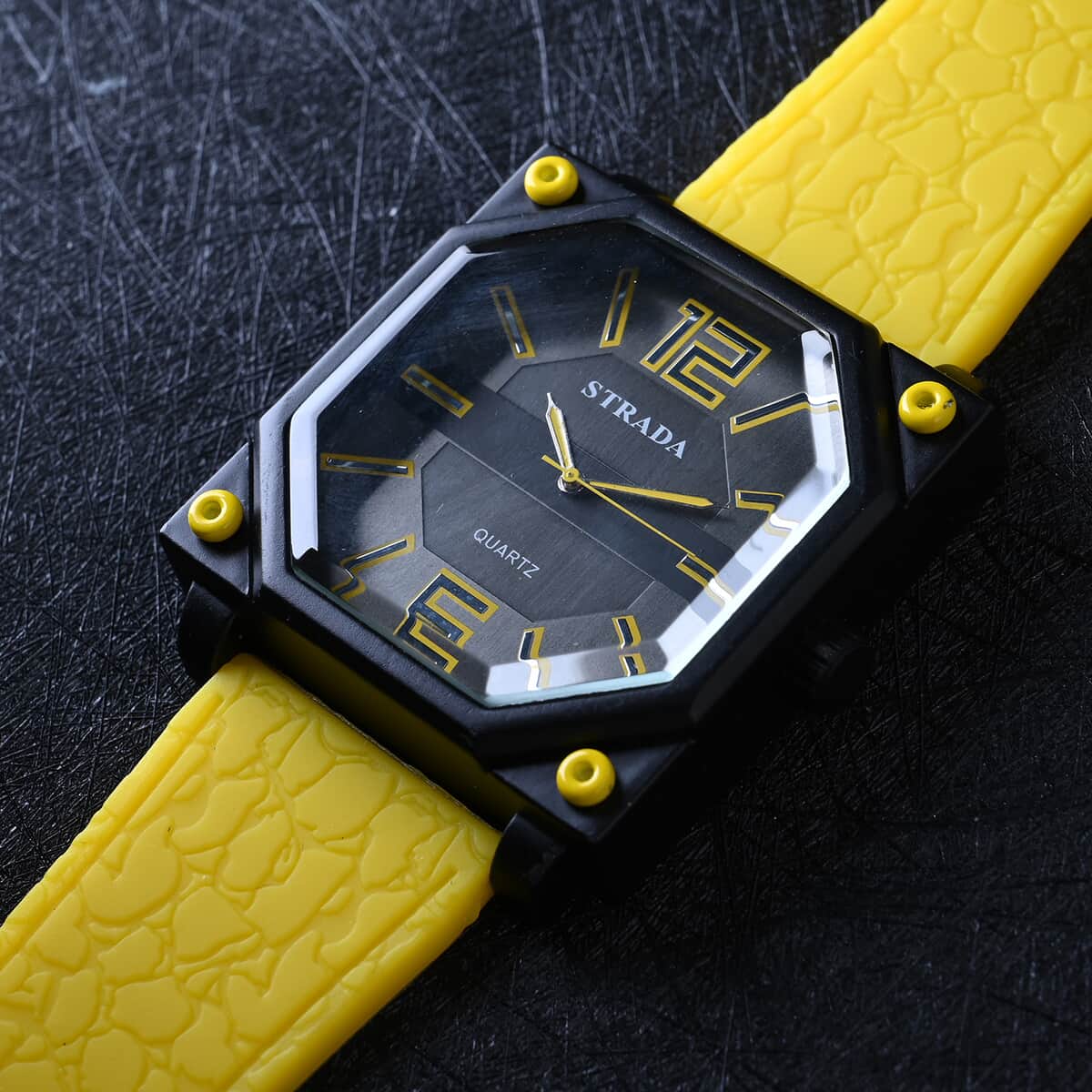 Strada Japanese Movement Octagonal Dial Sports Watch with Yellow Silicone Strap image number 1