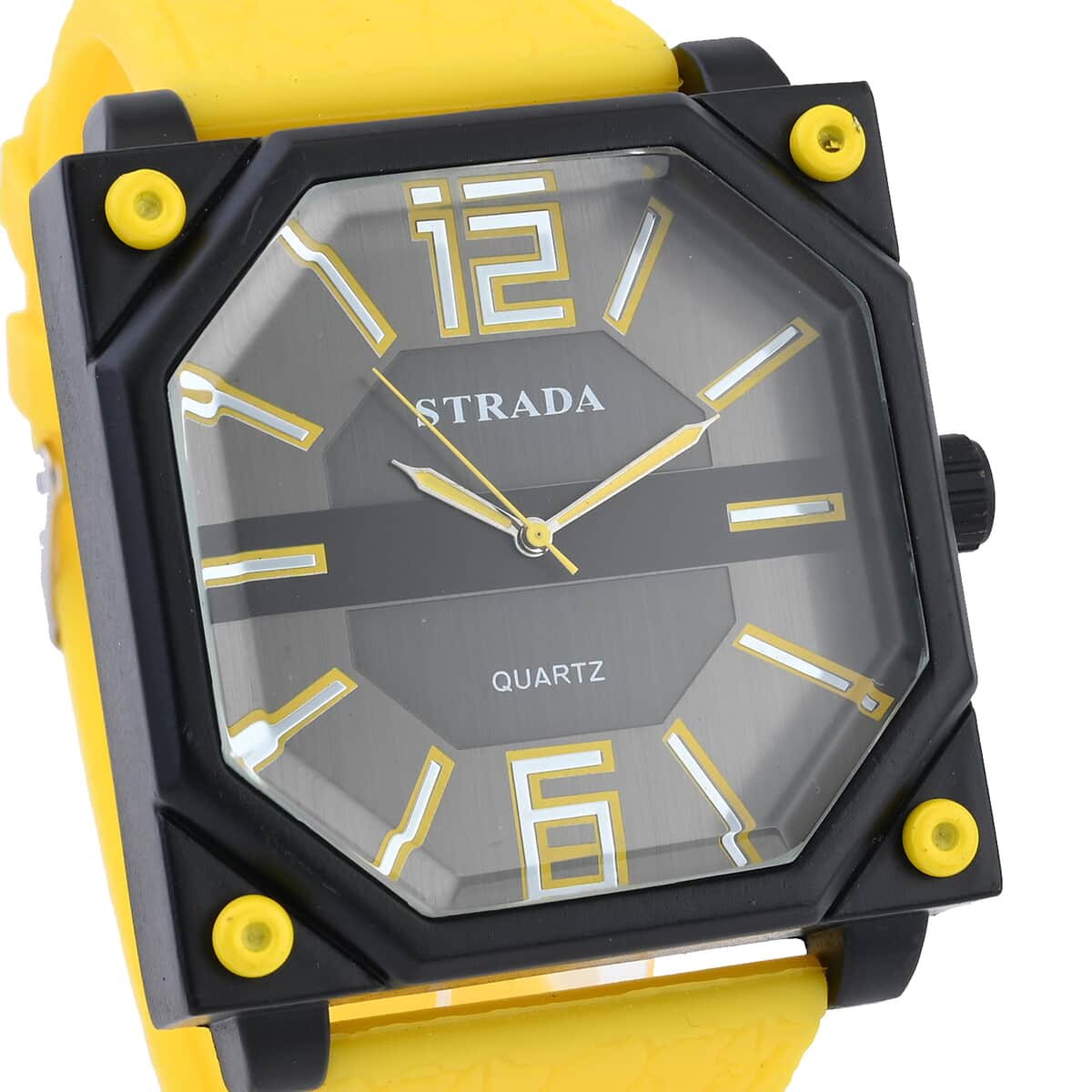 Strada Japanese Movement Octagonal Dial Sports Watch with Yellow Silicone Strap image number 2