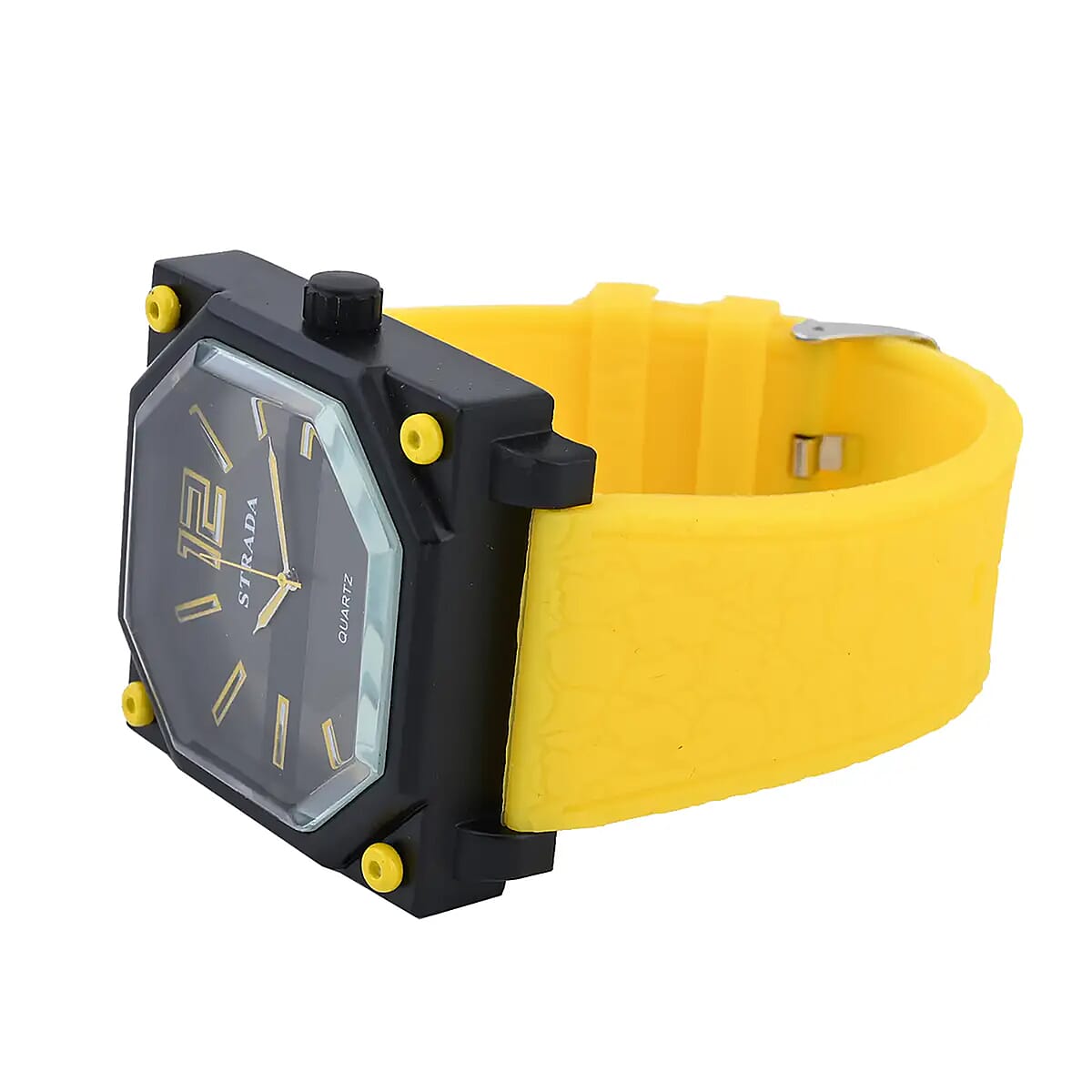 Strada Japanese Movement Octagonal Dial Sports Watch with Yellow Silicone Strap image number 8