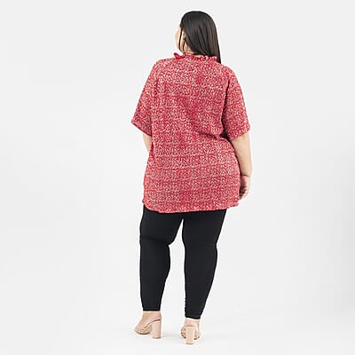 Tamsy Red Poly Knitted Foil Print Pleated Tunic - One Size Missy