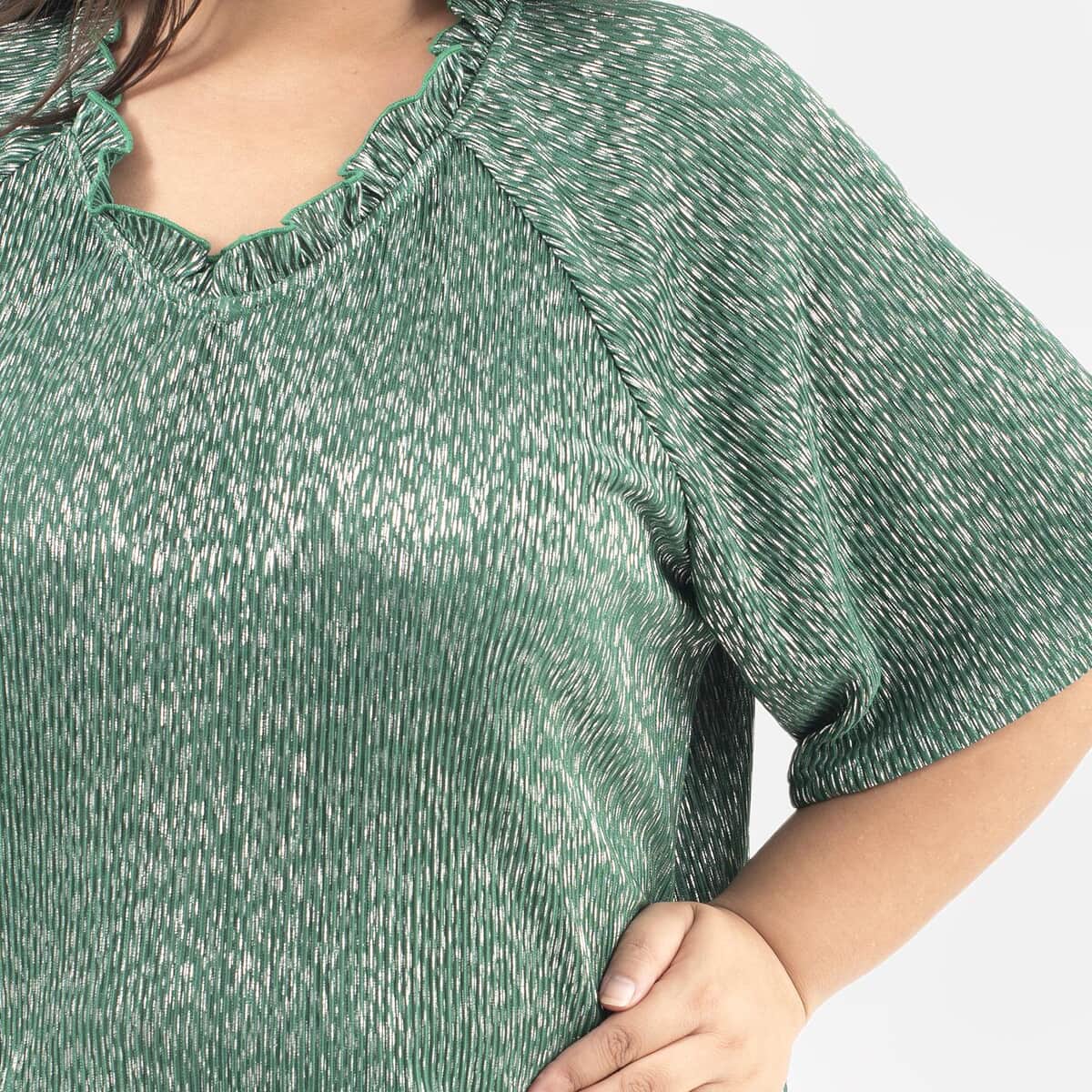 Tamsy Green Poly Knitted Foil Print Pleated Tunic - One Size Missy image number 3