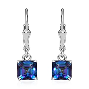 Asscher Cut Brazilian Periwinkle Bloom Petalite Lever Back Earrings in Platinum Over Sterling Silver 1.85 ctw