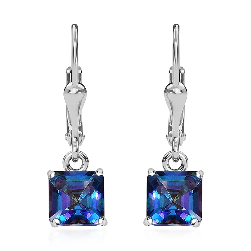Asscher Cut Brazilian Periwinkle Bloom Petalite Lever Back Earrings in Platinum Over Sterling Silver 1.85 ctw
