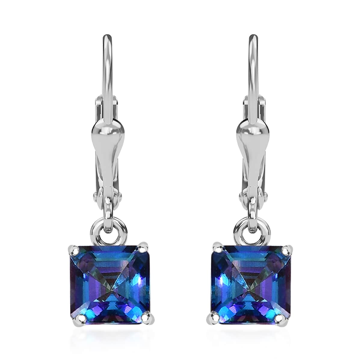 Asscher Cut Brazilian Periwinkle Bloom Petalite Lever Back Earrings in Platinum Over Sterling Silver 1.85 ctw image number 0