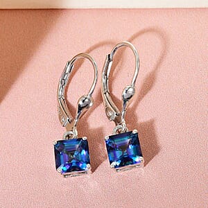 Asscher Cut Brazilian Periwinkle Bloom Petalite Lever Back Earrings in Platinum Over Sterling Silver 1.85 ctw