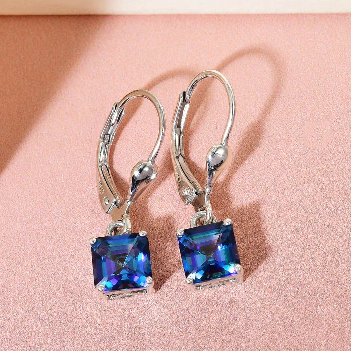Asscher Cut Brazilian Periwinkle Bloom Petalite Lever Back Earrings in Platinum Over Sterling Silver 1.85 ctw image number 1