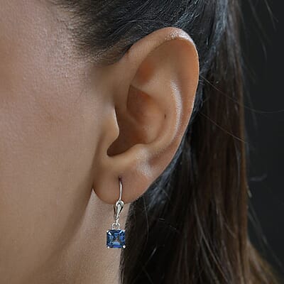 Asscher Cut Brazilian Periwinkle Bloom Petalite Lever Back Earrings in Platinum Over Sterling Silver 1.85 ctw