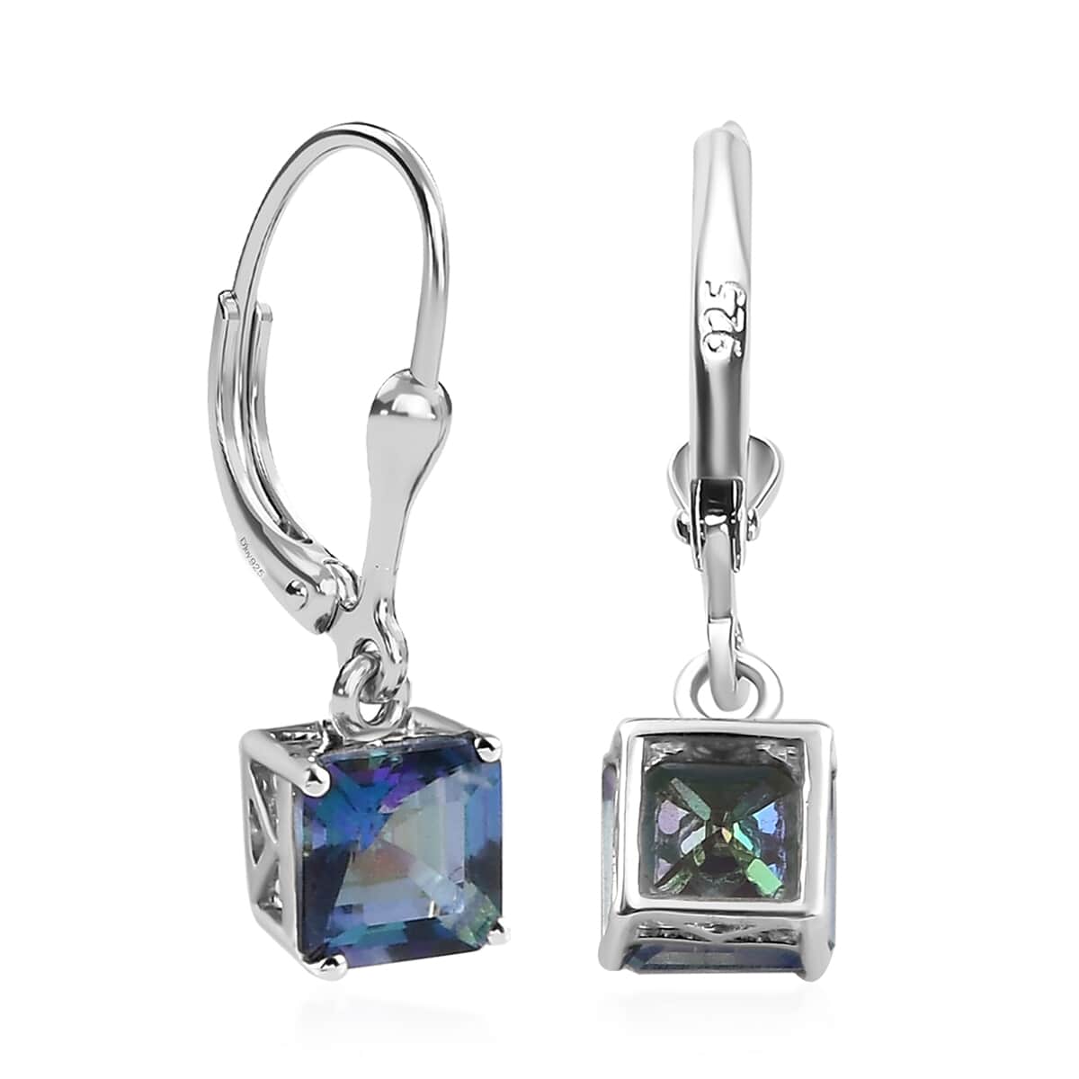 Asscher Cut Brazilian Periwinkle Bloom Petalite Lever Back Earrings in Platinum Over Sterling Silver 1.85 ctw image number 3
