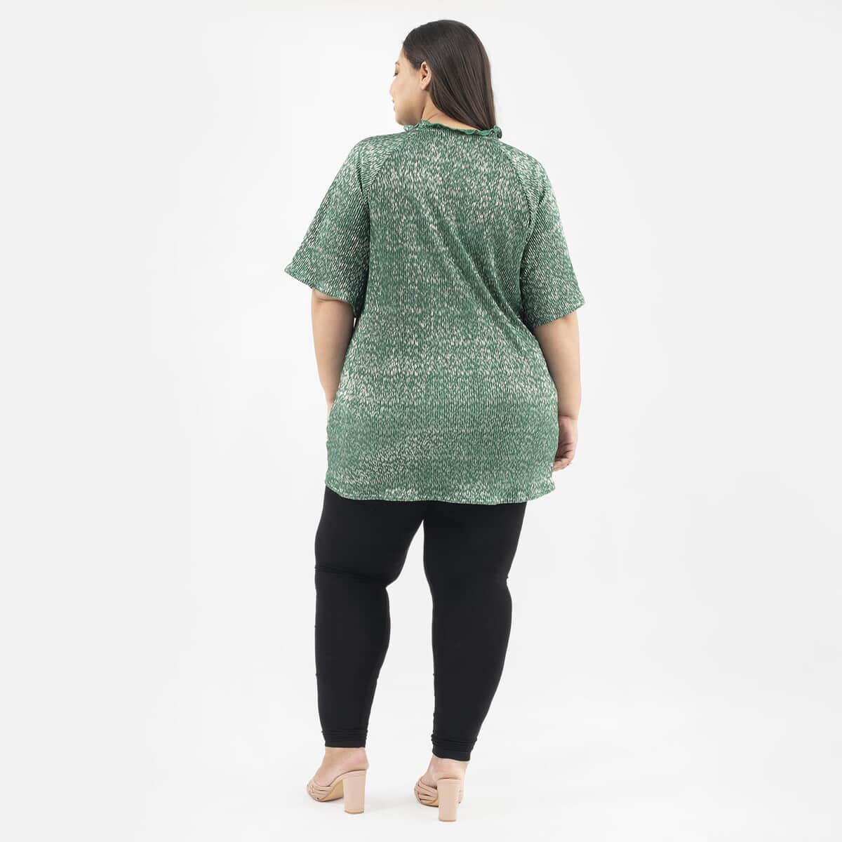 Tamsy Green Poly Knitted Foil Print Pleated Tunic - One Size Plus image number 1