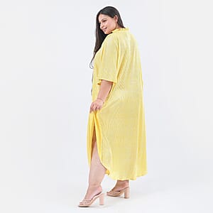 Tamsy Golden Poly Knitted Foil Print Pleated Long Kaftan - One Size Fits Most