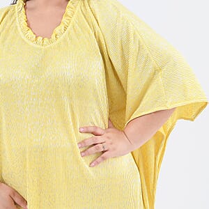 Tamsy Golden Poly Knitted Foil Print Pleated Long Kaftan - One Size Fits Most