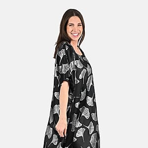 Tamsy Silver Leaf Print Silk Blend Square Neck Kaftan - One Size Fits Most
