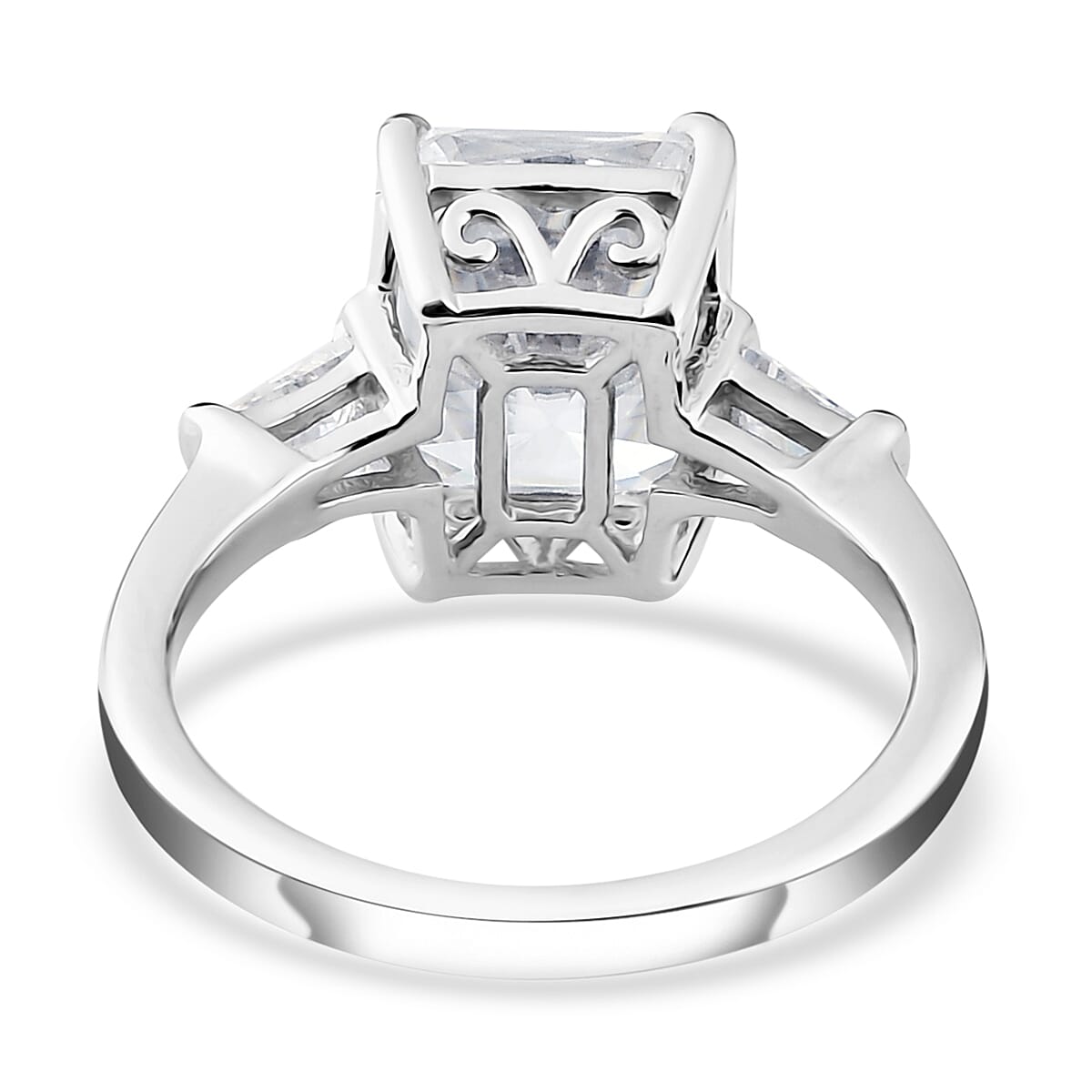 Radiant Cut Moissanite 3 Stone Ring in Platinum Over Sterling Silver (Size 10.0) 3.50 ctw