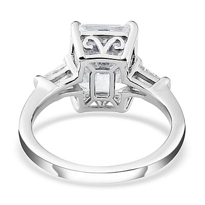 Radiant Cut Moissanite 3 Stone Ring in Platinum Over Sterling Silver (Size 10.0) 3.50 ctw