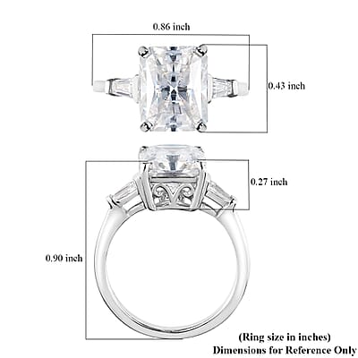 Radiant Cut Moissanite 3 Stone Ring in Platinum Over Sterling Silver (Size 10.0) 3.50 ctw