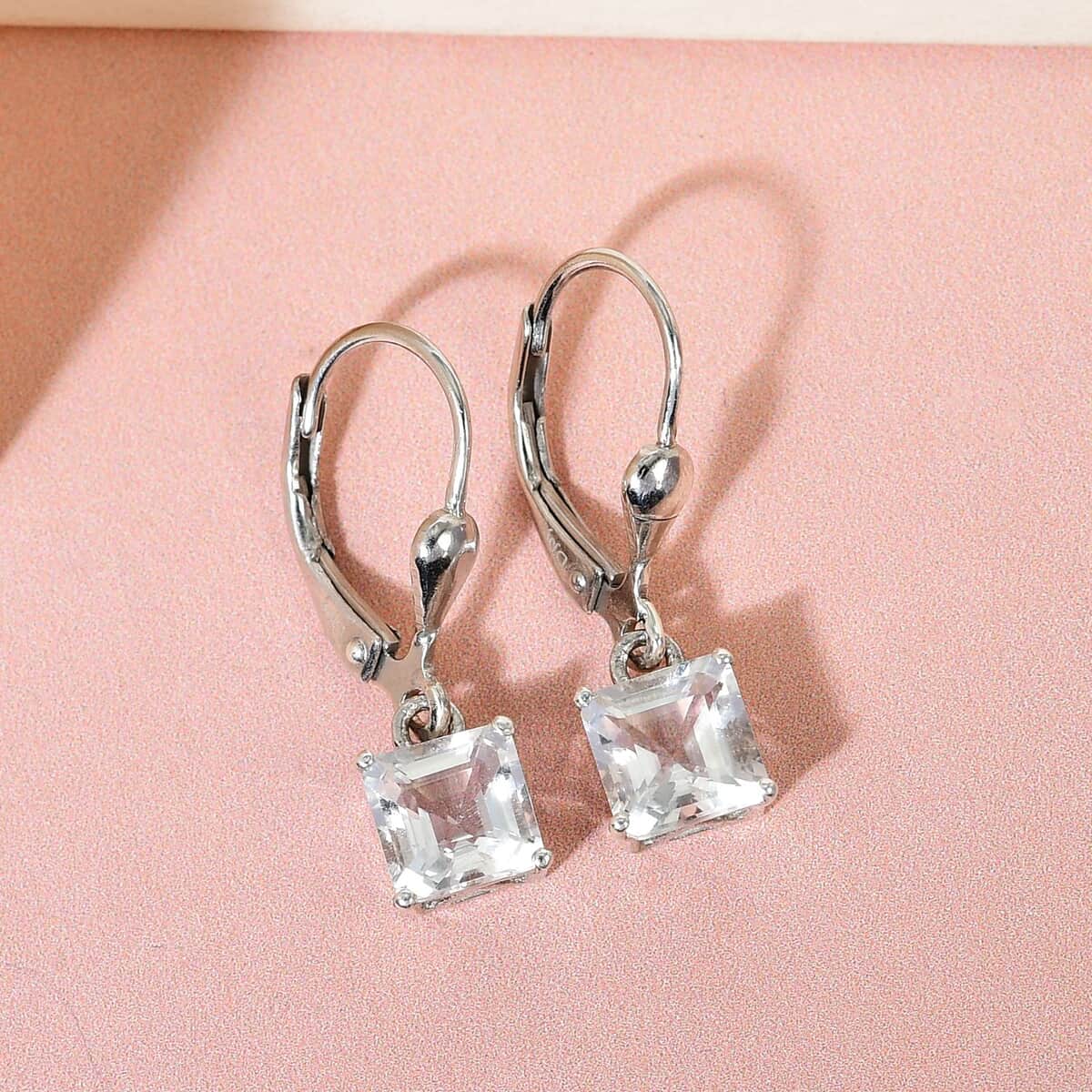 Asscher Cut Brazilian Petalite Lever Back Earrings in Platinum Over Sterling Silver 1.90 ctw image number 1
