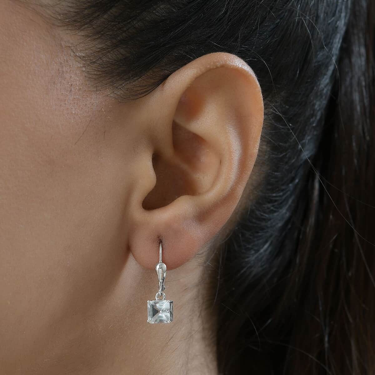 Asscher Cut Brazilian Petalite Lever Back Earrings in Platinum Over Sterling Silver 1.90 ctw image number 2