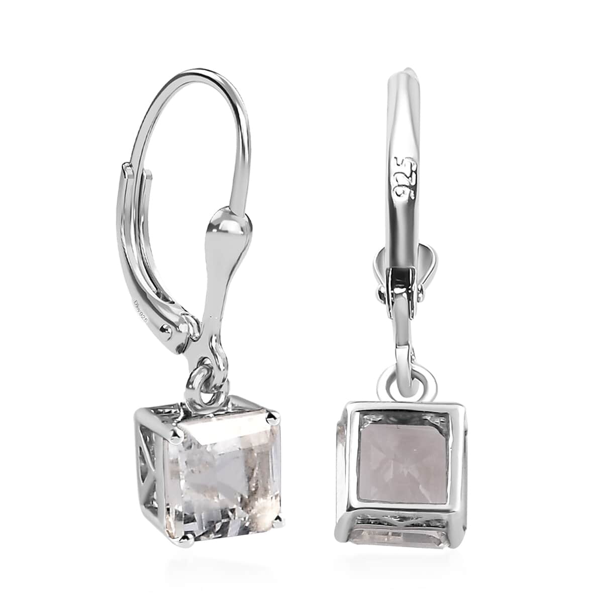 Asscher Cut Brazilian Petalite Lever Back Earrings in Platinum Over Sterling Silver 1.90 ctw image number 3