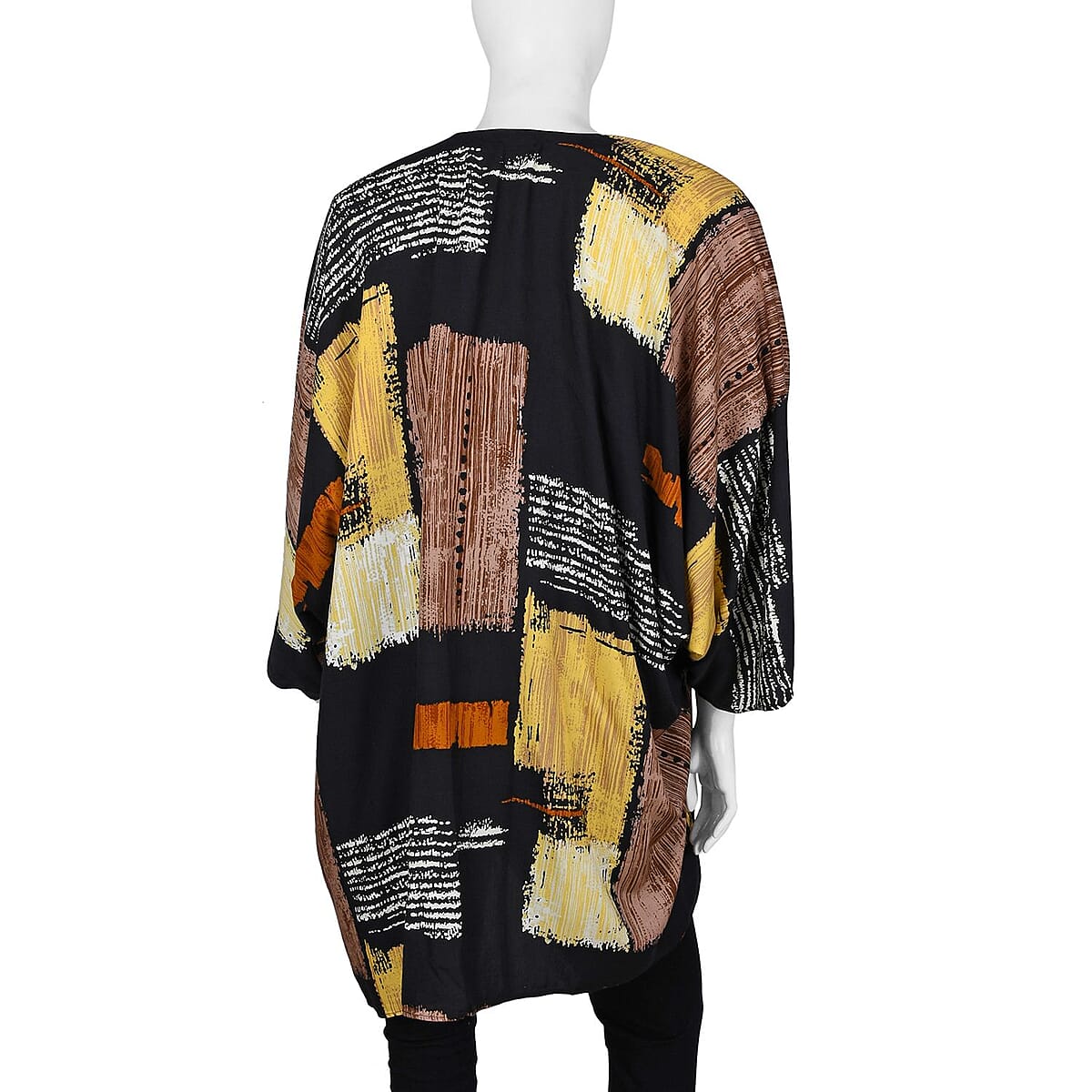 Tamsy Multi Color Abstract Pattern 100% Cotton Kimono - One Size Fits Most image number 1