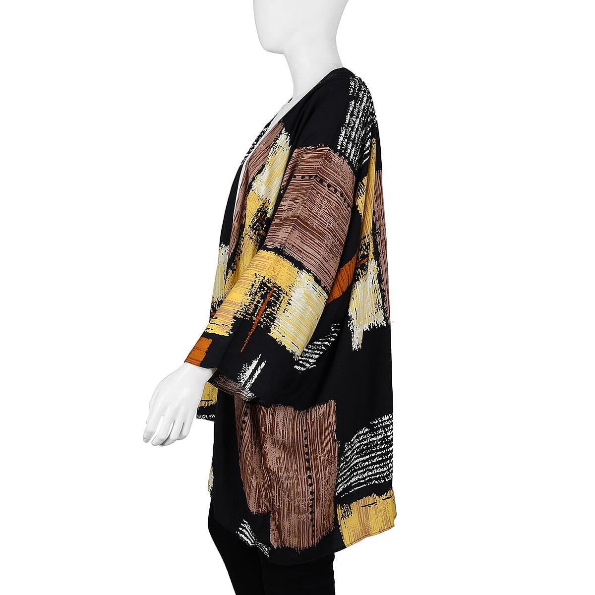 Tamsy Multi Color Abstract Pattern 100% Cotton Kimono - One Size Fits Most image number 2