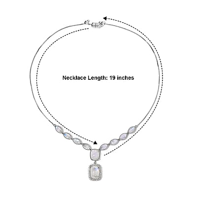 Premium Rainbow Moonstone and Zircon 24.60 ctw Necklace in Platinum Over Sterling Silver 19 Inches
