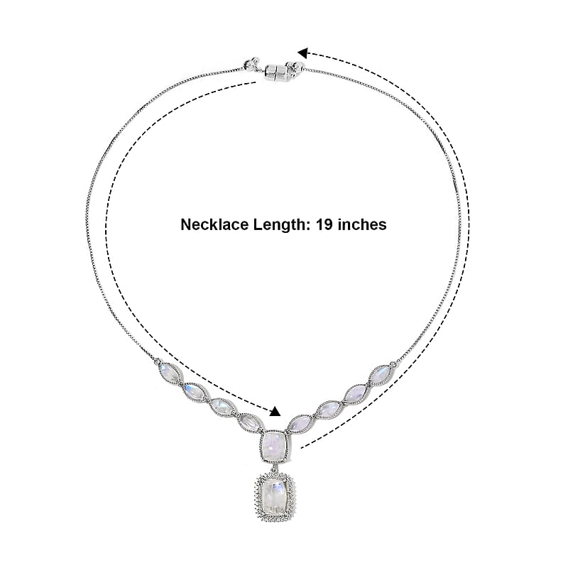 Premium Rainbow Moonstone and Zircon 24.60 ctw Necklace in Platinum Over Sterling Silver 19 Inches