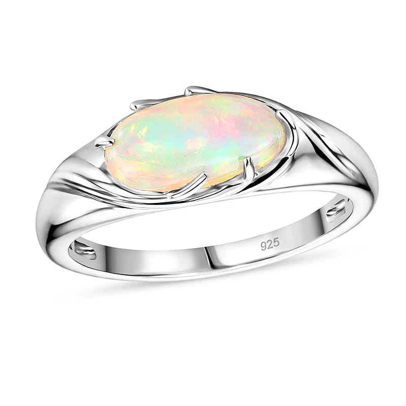 Ethiopian Welo Opal 1.05 ctw Solitaire Ring in Platinum Over Sterling Silver (Size 5.5)
