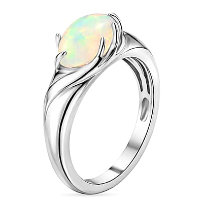 Ethiopian Welo Opal 1.05 ctw Solitaire Ring in Platinum Over Sterling Silver (Size 5.5)