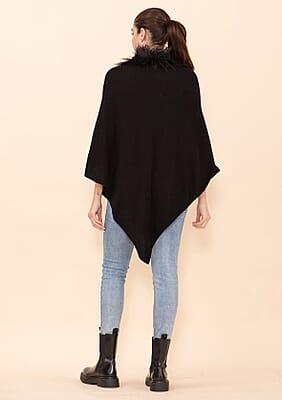 Tamsy Black 100% Pashmina Wool fur Poncho (One Size Fits Most)