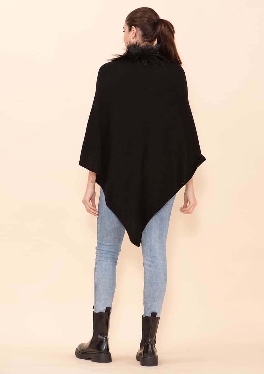 TAMSY Black 100% Pashmina Wool fur Poncho (One Size Fits Most, 28"x28") image number 1