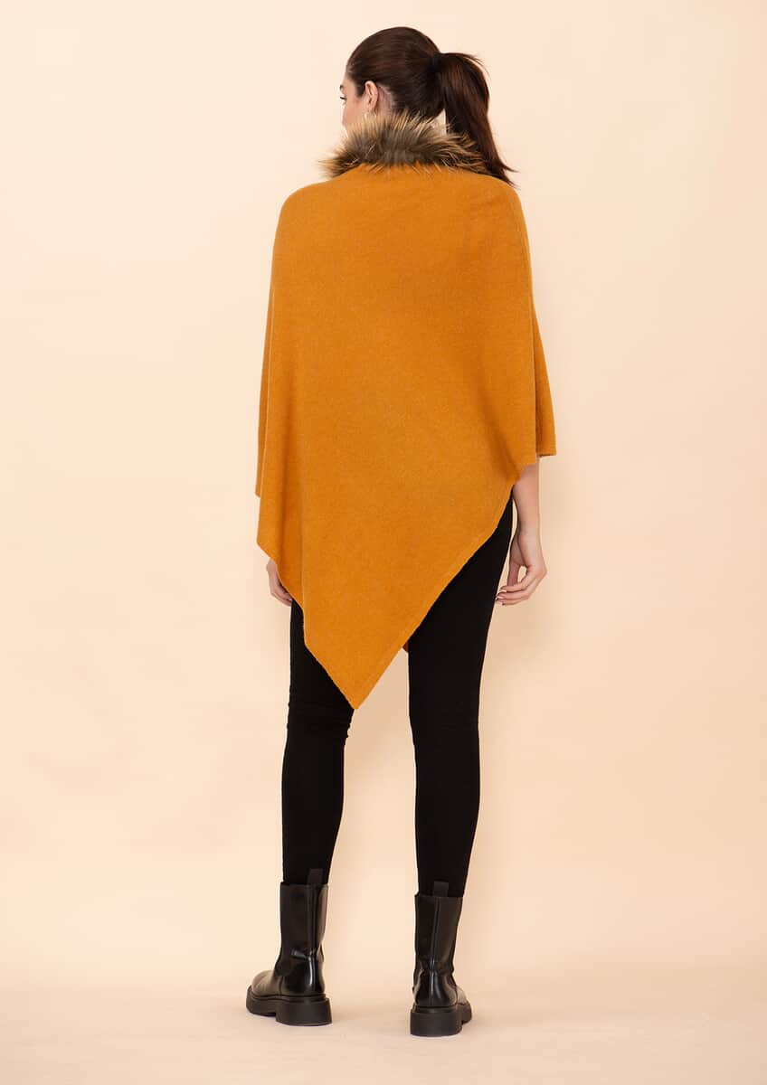 Tamsy Gold 100% Pashmina Wool fur Poncho (One Size Fits Most) image number 1