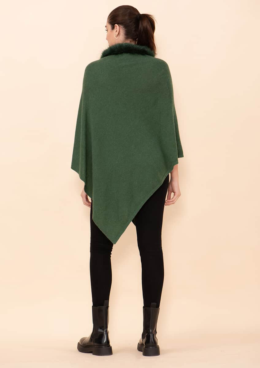 Tamsy Green 100% Pashmina Wool fur Poncho (One Size Fits Most) image number 1