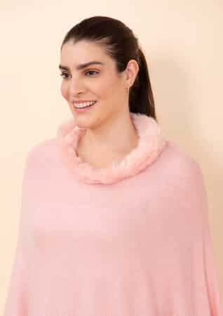 Tamsy Peach 100% Pashmina Wool fur Poncho (One Size Fits Most) image number 4