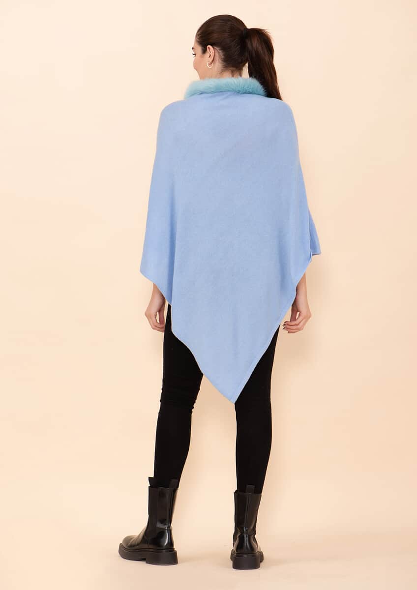 Tamsy Light Blue 100% Pashmina Wool fur Poncho (One Size Fits Most) image number 1