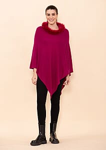 Tamsy Magenta 100% Pashmina Wool fur Poncho (One Size Fits Most)