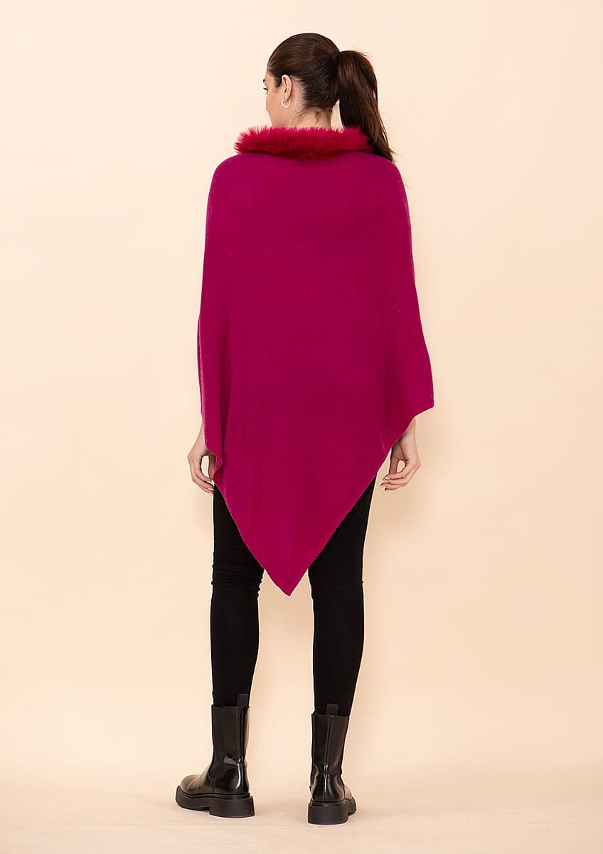 Tamsy Magenta 100% Pashmina Wool fur Poncho (One Size Fits Most) image number 1