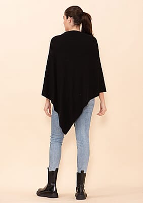Tamsy Black 100% Pashmina Wool Poncho (One Size Fits Most)