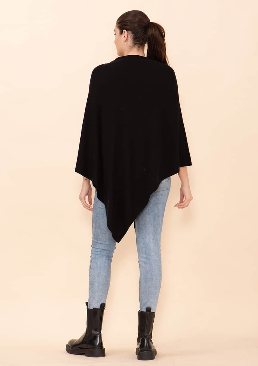 Tamsy Black 100% Pashmina Wool Poncho (One Size Fits Most) image number 1