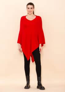 Tamsy Red 100% Pashmina Wool Poncho (One Size Fits Most)