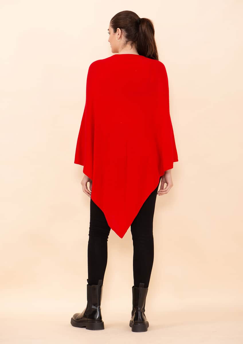 Tamsy Red 100% Pashmina Wool Poncho (One Size Fits Most) image number 1