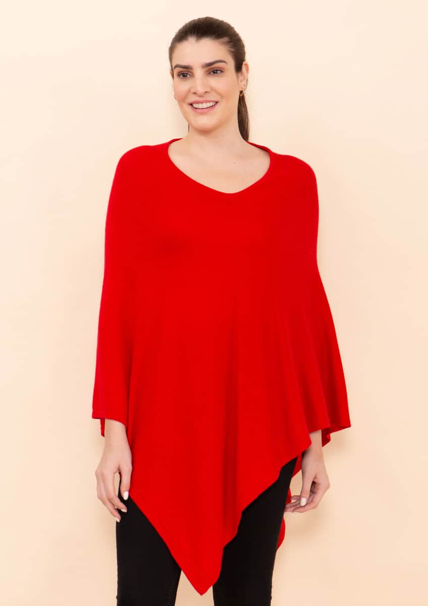 Tamsy Red 100% Pashmina Wool Poncho (One Size Fits Most) image number 3