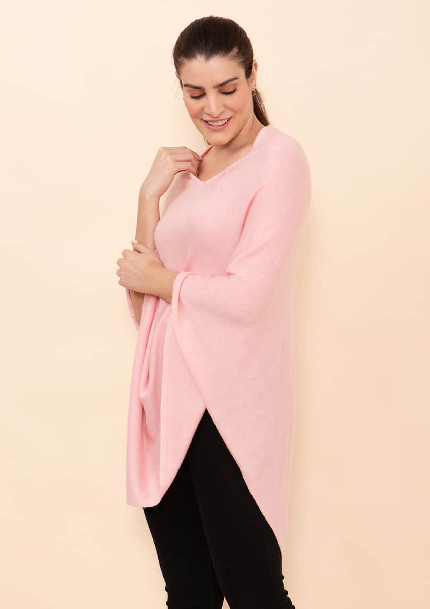 Tamsy Peach 100% Pashmina Wool Poncho (One Size Fits Most) image number 3