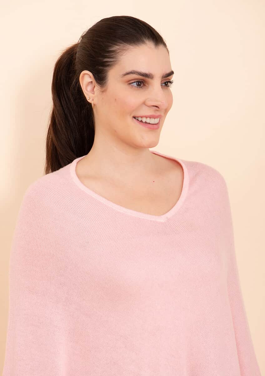 Tamsy Peach 100% Pashmina Wool Poncho (One Size Fits Most) image number 4