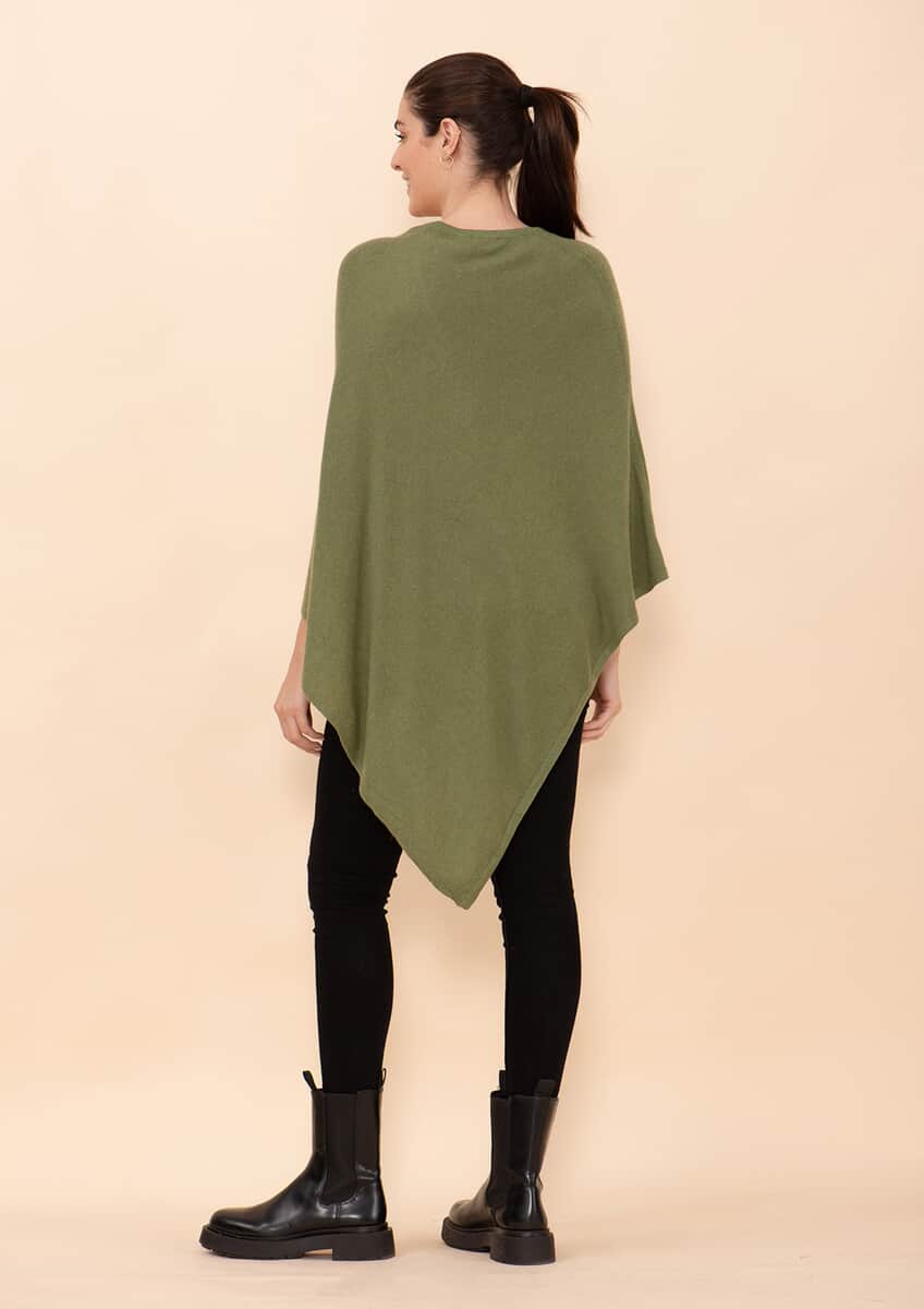 Tamsy Olive 100% Pashmina Wool Poncho (One Size Fits Most) image number 1