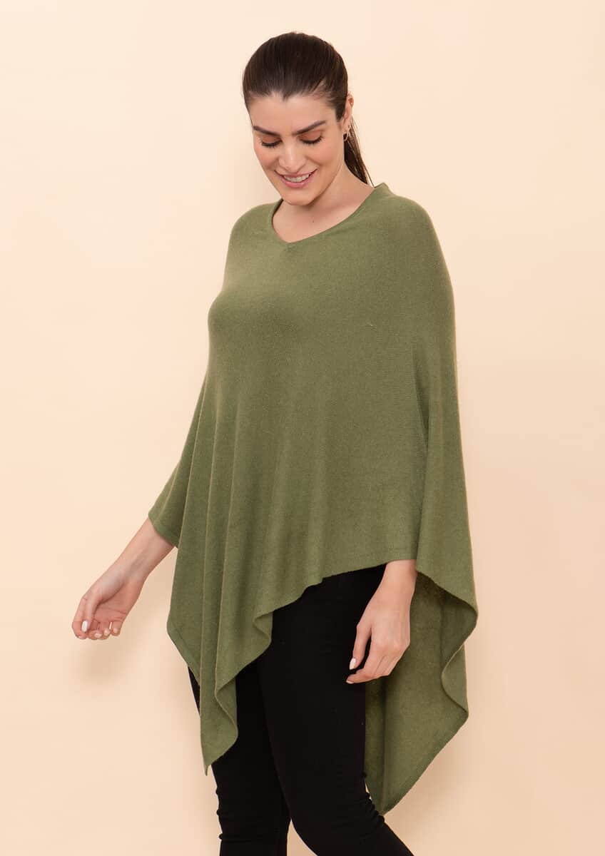 Tamsy Olive 100% Pashmina Wool Poncho (One Size Fits Most) image number 4