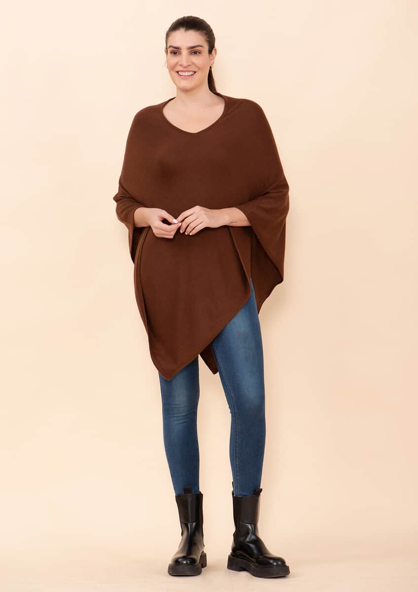 Tamsy Chocolate 100% Pashmina Wool Poncho (One Size Fits Most) image number 0